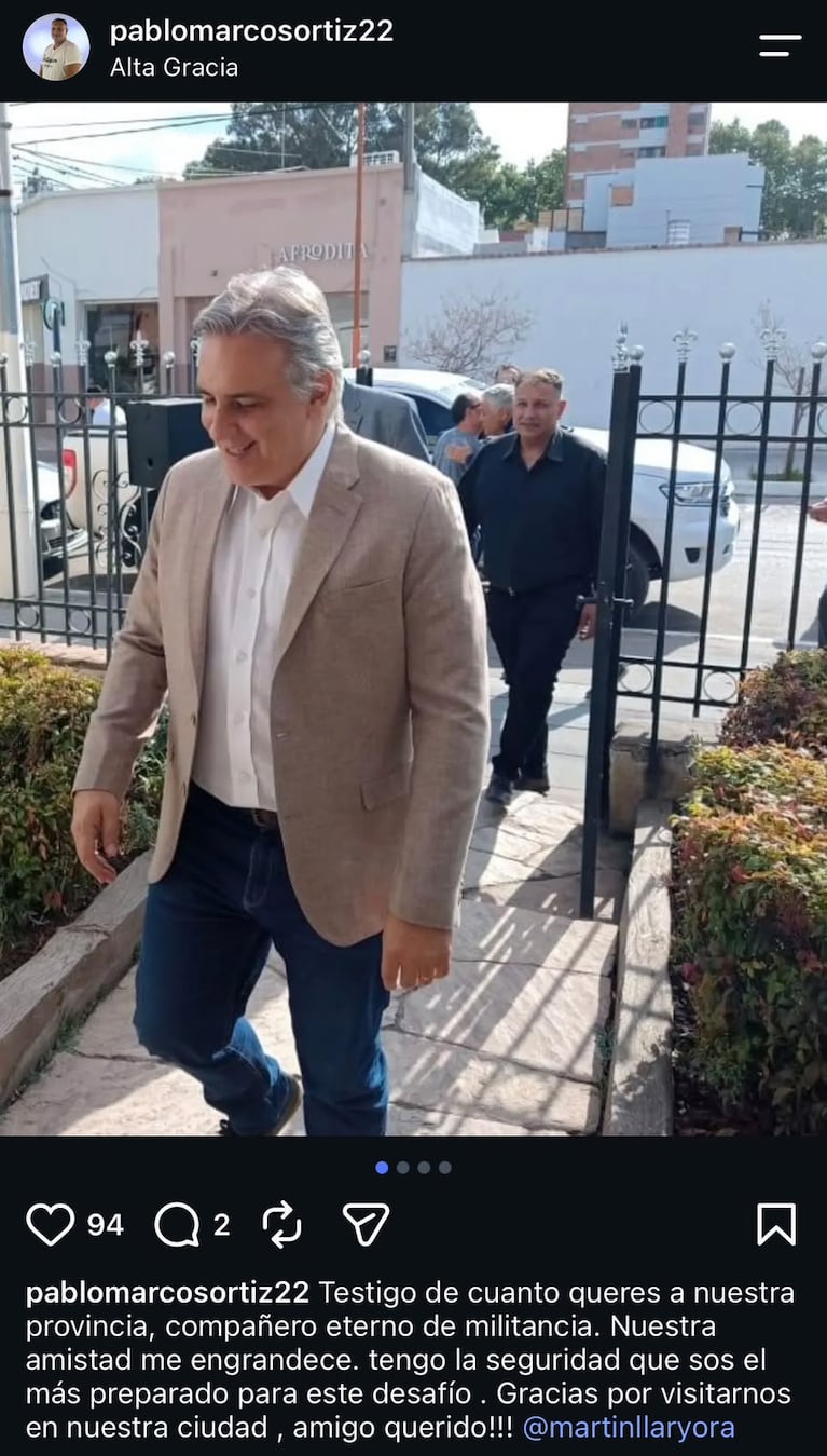 Las publicaciones de Ortiz para Llaryora.