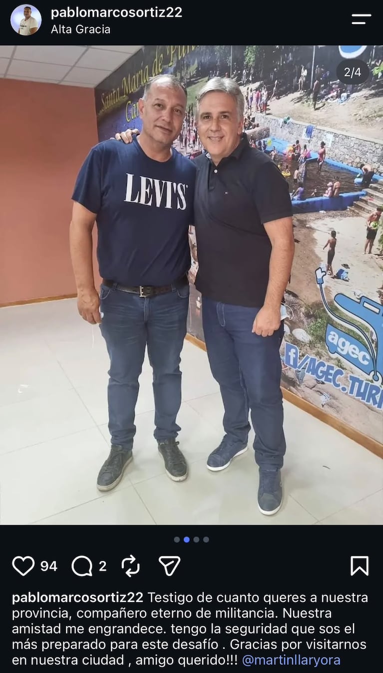 Las publicaciones de Ortiz para Llaryora.