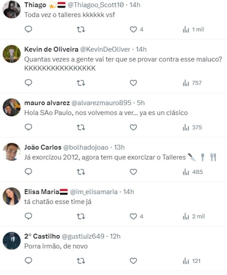 Las reacciones de los hinchas de Sao Paulo al enterarse que Talleres será su rival en el grupo en la Libertadores.