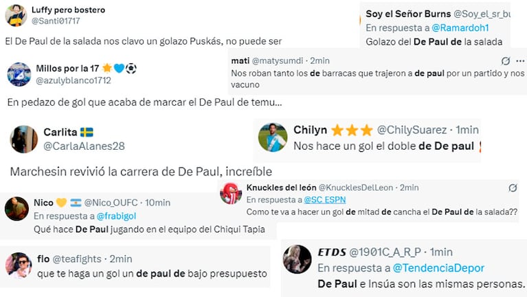 Las reacciones en X tras el golazo de Rodrigo Insúa.