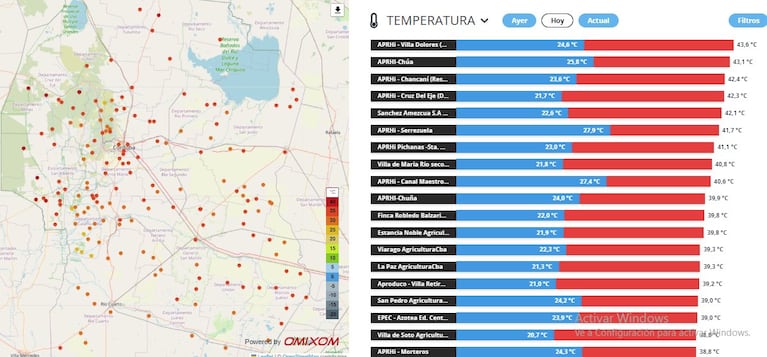 Las temperaturas máximas de este miércoles a las 15.