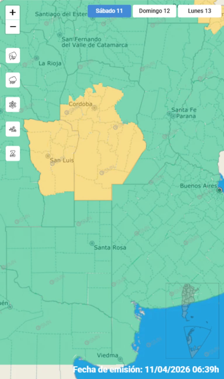 Las zonas de Córdoba en alerta por tormenta.
