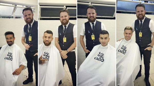 Lavezzi, Otamendi, Correa y Buffarini cortándose el pelo con Elías.