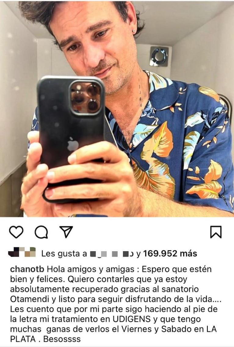 Le dieron el alta a Chano Charpentier: reapareció en las redes y confirmó sus shows