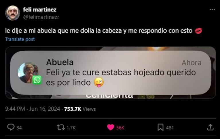 Le dijo a su abuela que le dolía la cabeza y ella le dio un particular diagnóstico. Foto: Twitter