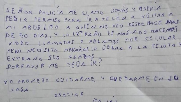 Le escribió una carta al comisario para abrazar a su abuelo