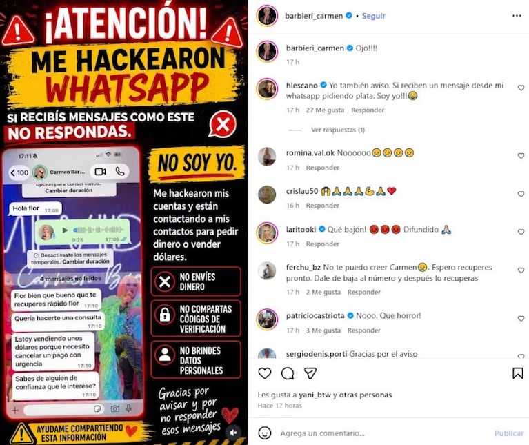 Le hackearon el celular a Carmen Barbieri: el famoso al que trataron de estafar