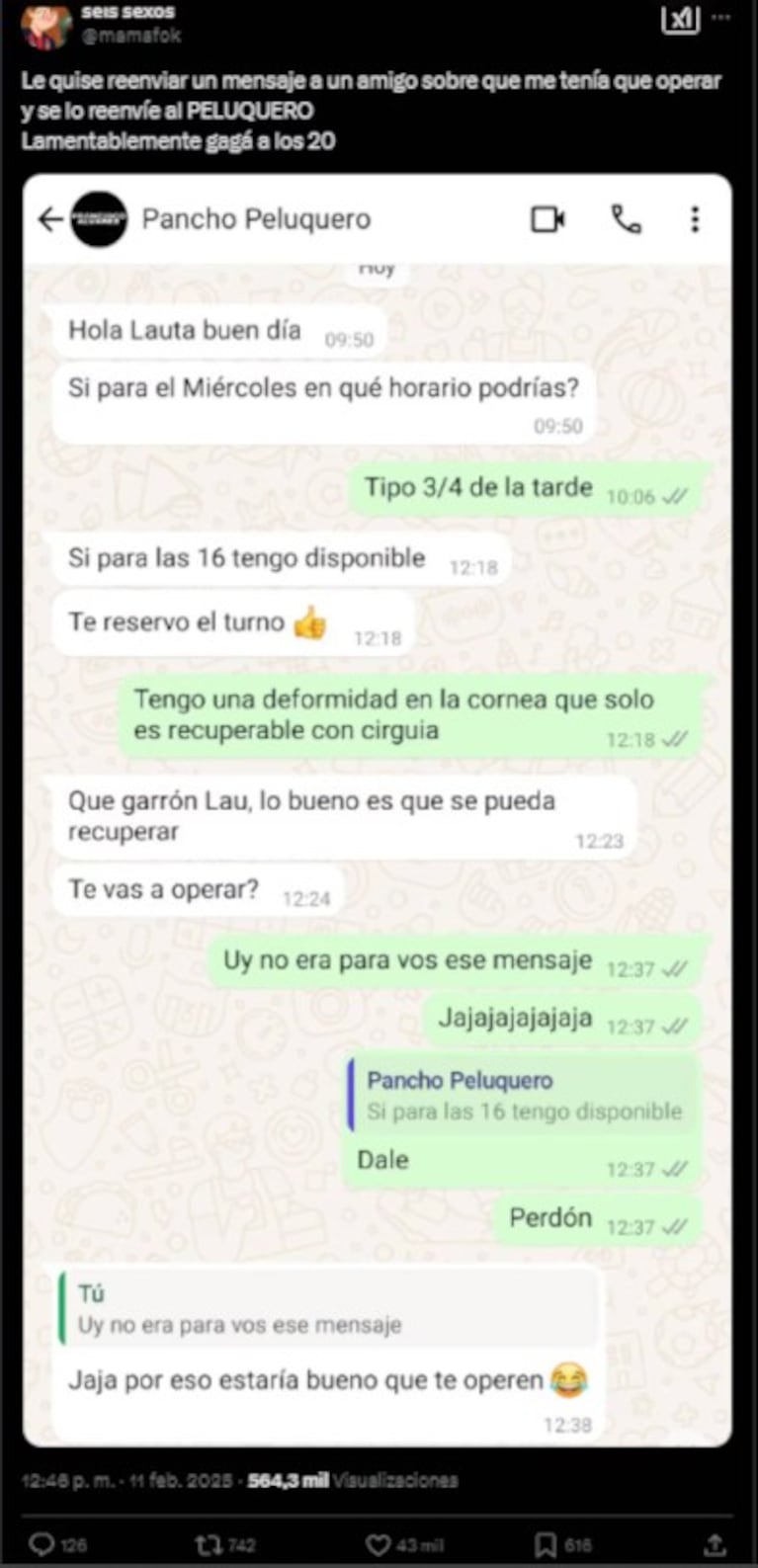 Le mandó un mensaje al peluquero por equivocación y recibió una desopilante respuesta