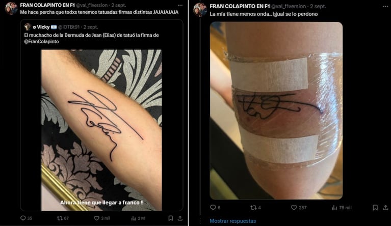 Le pidieron autógrafos a Colapinto, se los tatuaron y un insólito detalle los desconcertó