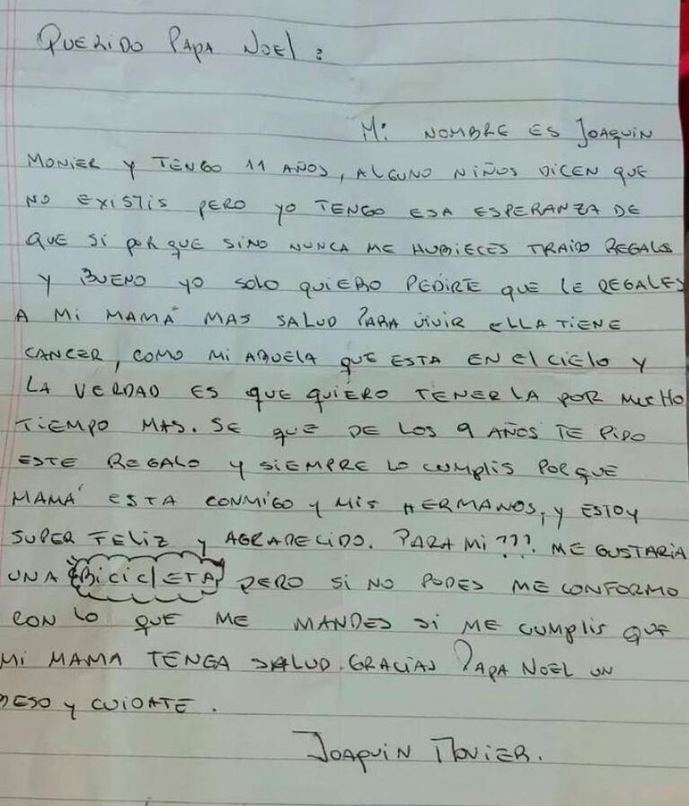 Le pidió a Papá Noel por su mamá con cáncer: "Quiero tenerla mucho tiempo más"