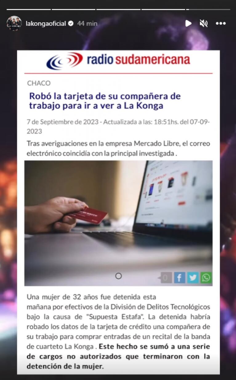 Le robó la tarjeta a una compañera para irse a ver a La Konga