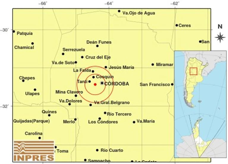 Leve sismo en Córdoba. (Imagen: INPRES)