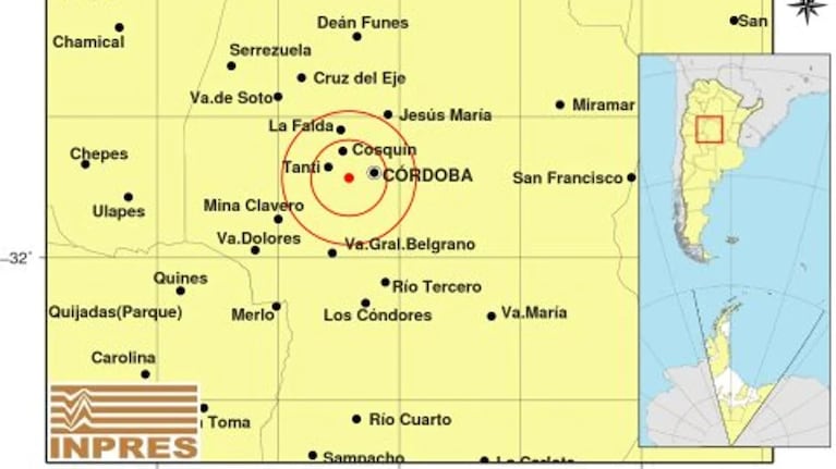 Leve sismo en Córdoba. (Imagen: INPRES)