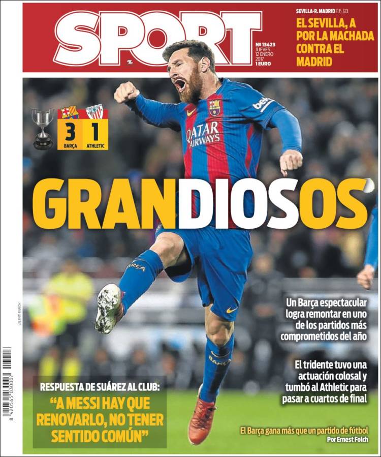 Lionel Messi en la tapa de los diarios deportivos de Barcelona. 