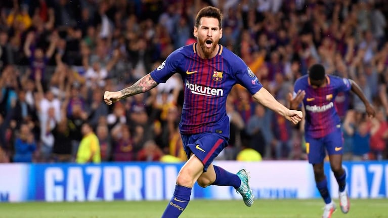 Lionel Messi festejando un gol con el Barcelona.