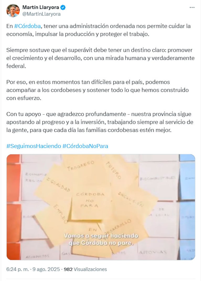 Llaryora volvió a tomar distancia de Milei: “Córdoba sigue apostando al crecimiento”