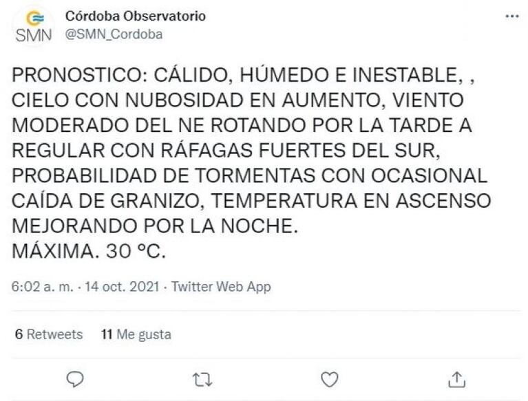 Llegó el viento sur a Córdoba: se espera granizo y descenso en las temperaturas