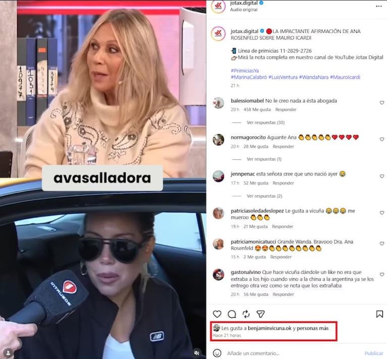 Lo que se interpretó como un apoyo de Vicuña a Wanda Nara.
