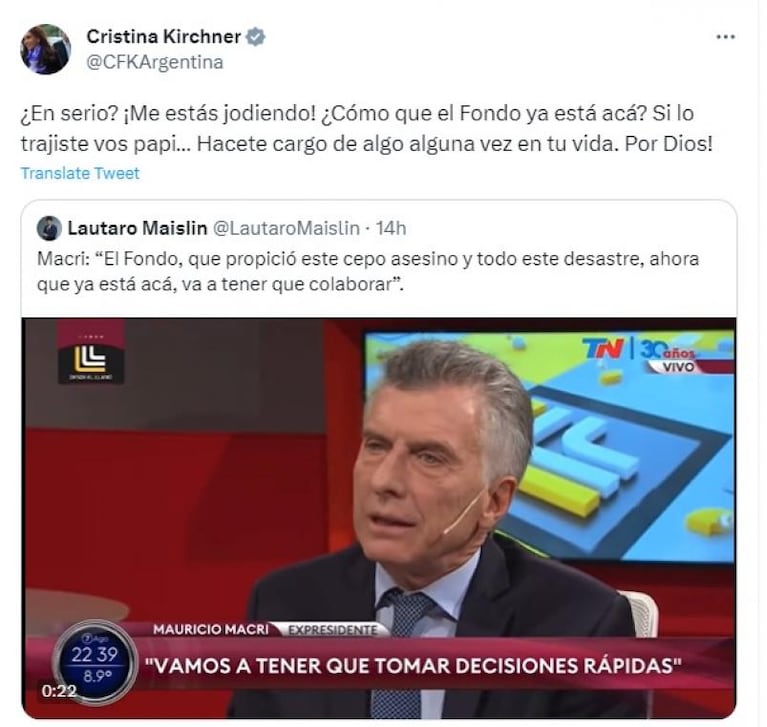 "Lo trajiste vos, papi": Cristina Kirchner cruzó fuerte a Macri por el FMI