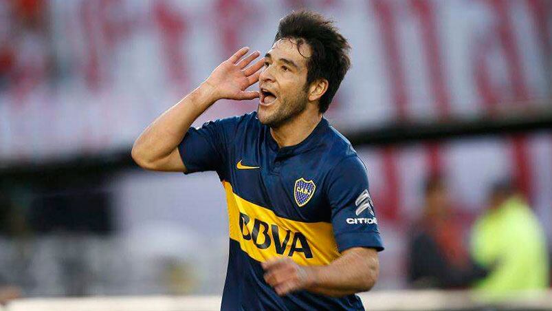 Lodeiro festeja el 1-0 para Boca ante River. Foto: Clarín.