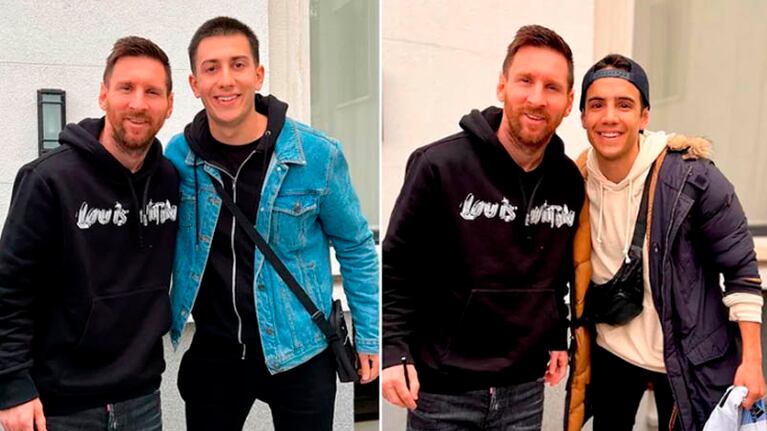 Los amigos de viaje por Europa y su foto con Messi.