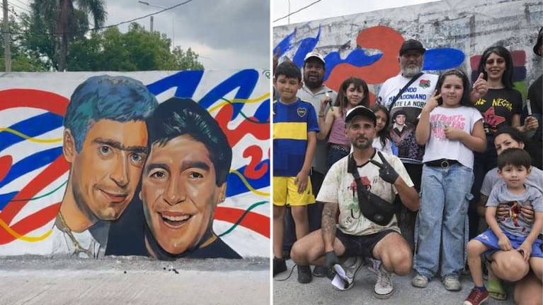 Los autores del mural de Maradona y Rodrigo