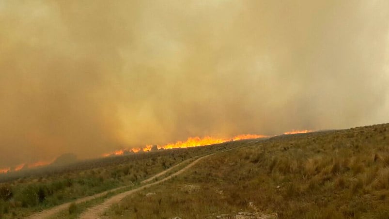 Los bomberos intentan controlar el fuego. Dos resultaron heridos.