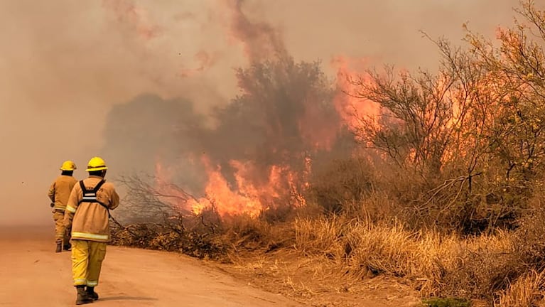 Los Bomberos Voluntarios siguen luchando contra las llamas. Foto: Fredy Bustos/ElDoce.tv