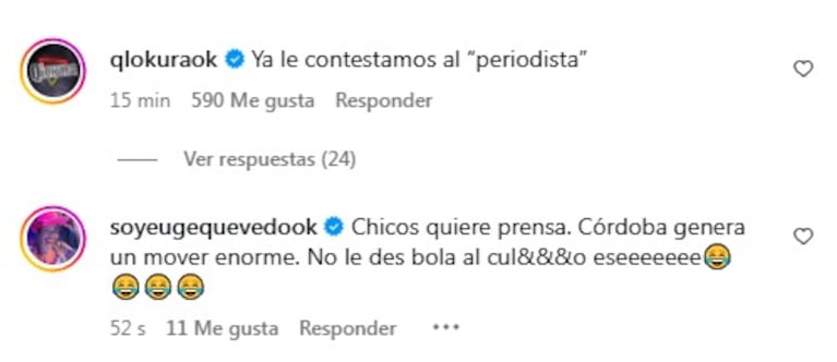 Los comentarios de los artistas tras los dichos de Tartu.