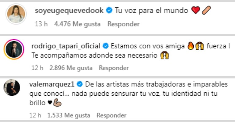 Los comentarios Euge Quevedo, Vale Márquez y Rodrigo Tapari