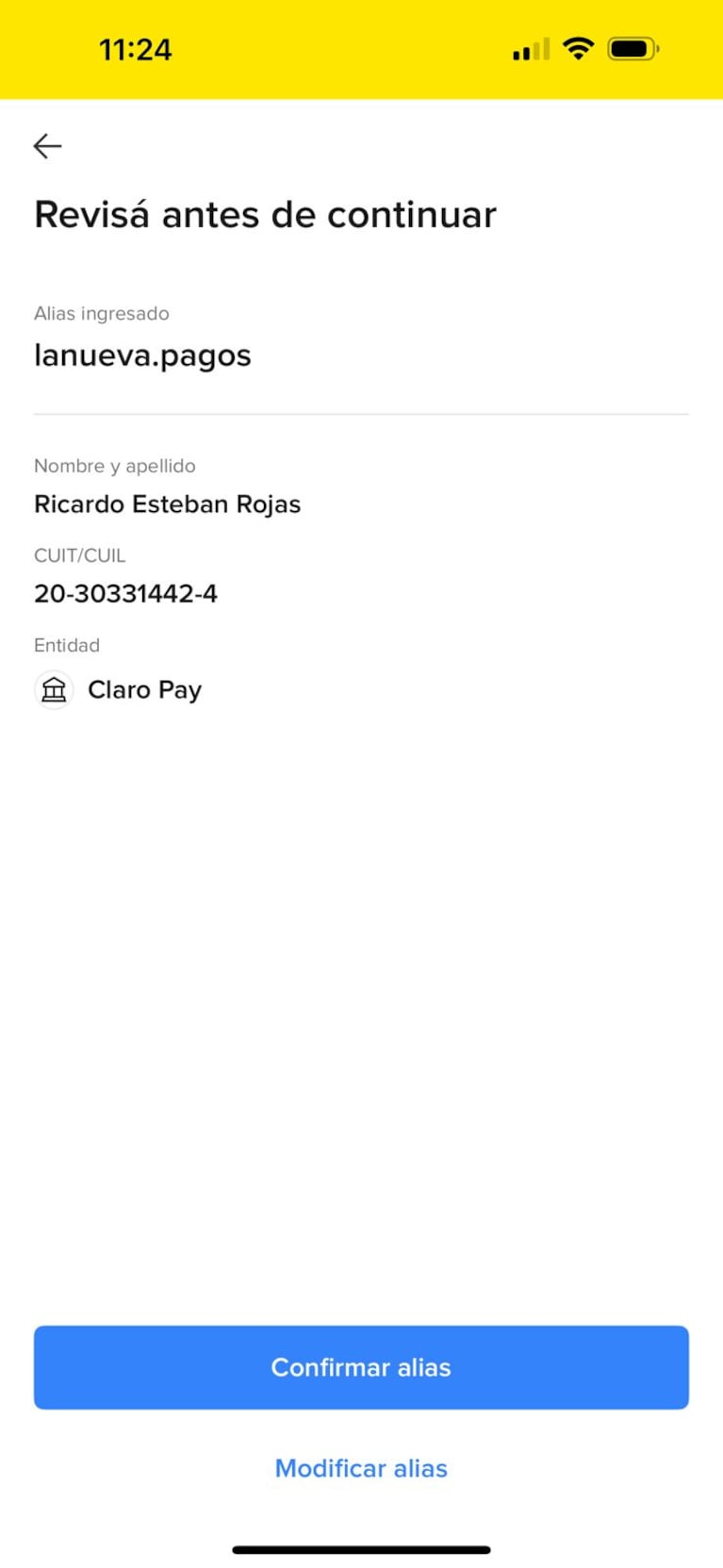 Los datos del estafador.