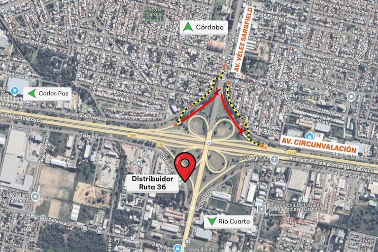 Los desvíos establecidos en la zona de avenida Vélez Sarsfield.