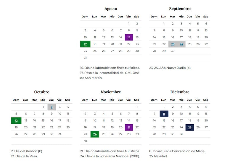 Los feriados y días no laborables que quedan en 2025.