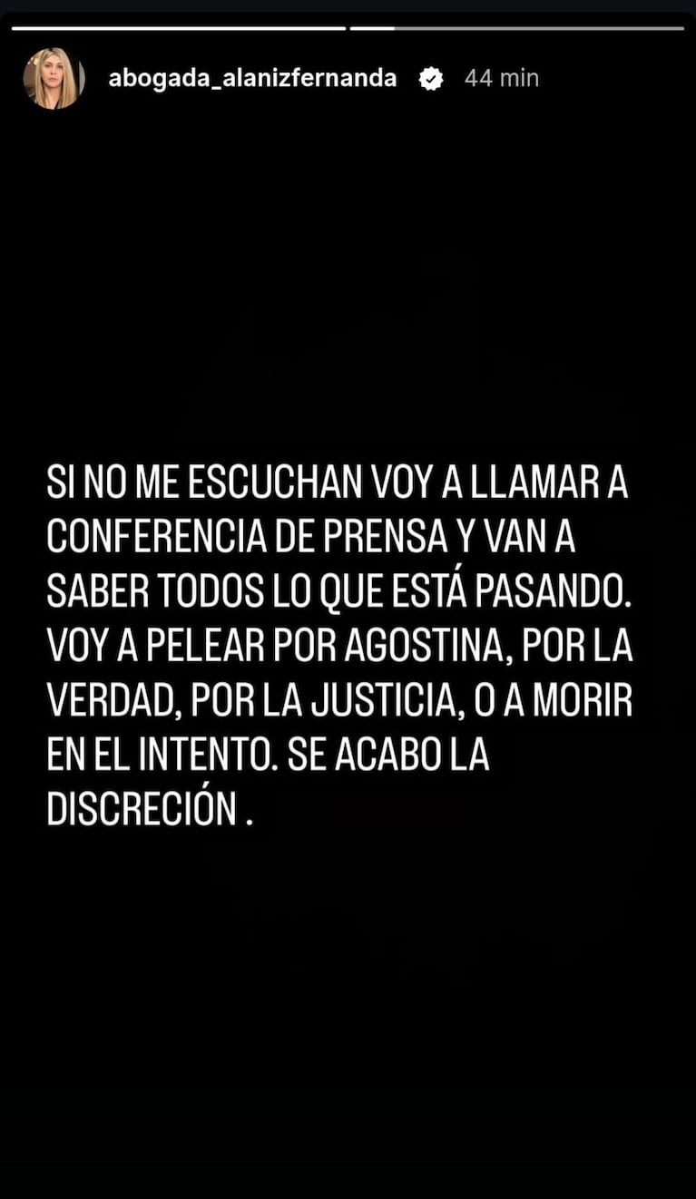 Los fuertes posteos de la abogada del padre de Agostina Vega: “Monstruos, no los va a salvar nadie”