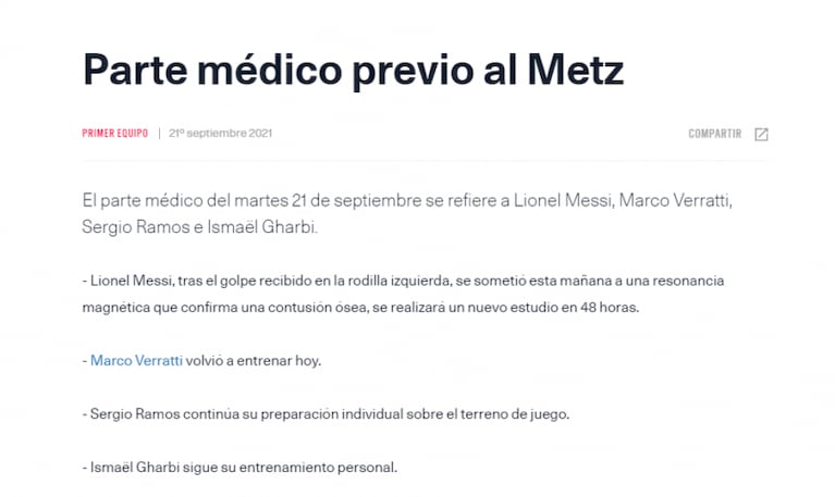 Los gestos de dolor de Messi y el parte médico que alertó al PSG