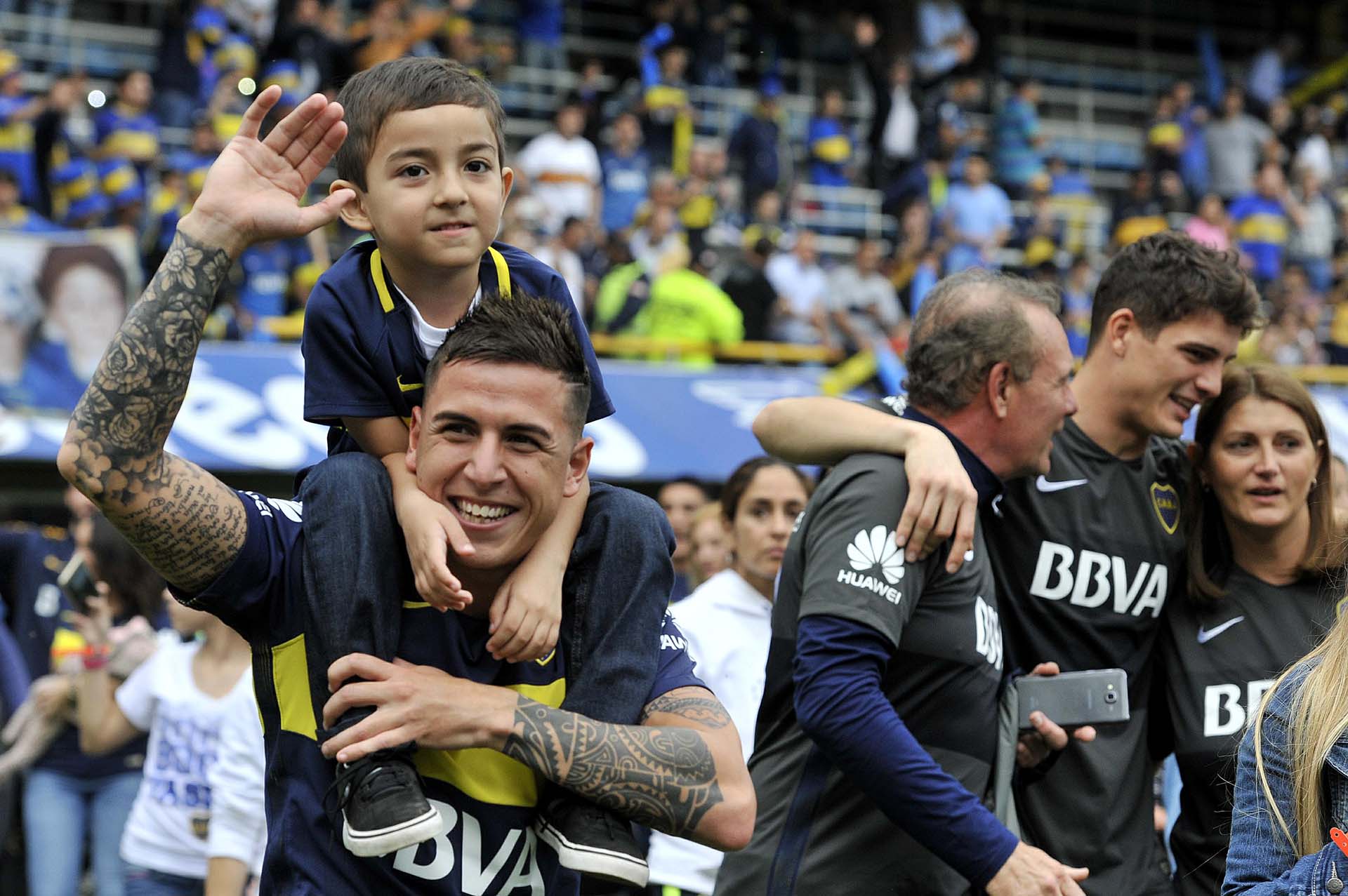 Los jugadores de Boca festejaron el título junto a sus familias. Foto: Infobae.