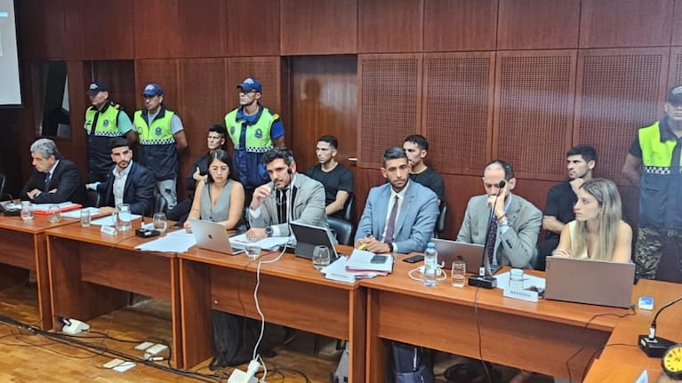 Los jugadores de Vélez en la audiencia en Tucumán (Foto: José Inesta/TN)