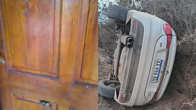 Los ladrones balearon la casa y después volcaron su auto cuando huían.