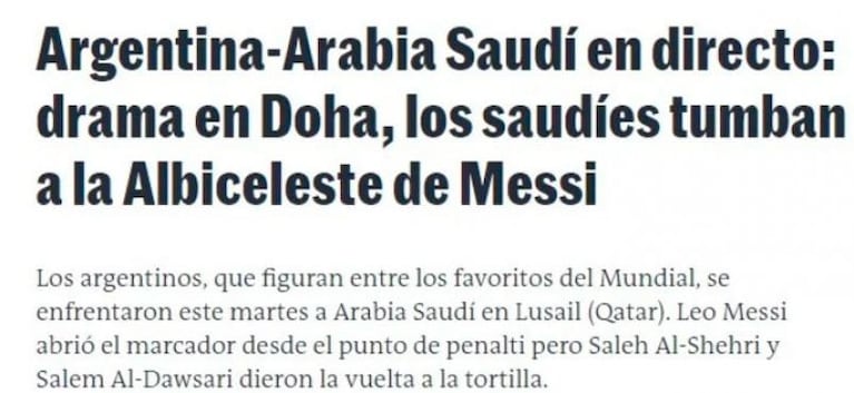 Los medios del mundo, lapidarios tras la derrota de Argentina frente a Arabia Saudita