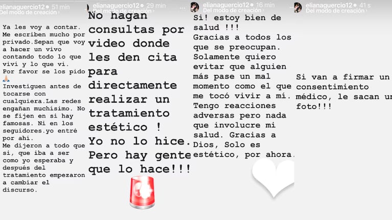 Los mensajes de Guercio en Instagram. Foto: Infobae.