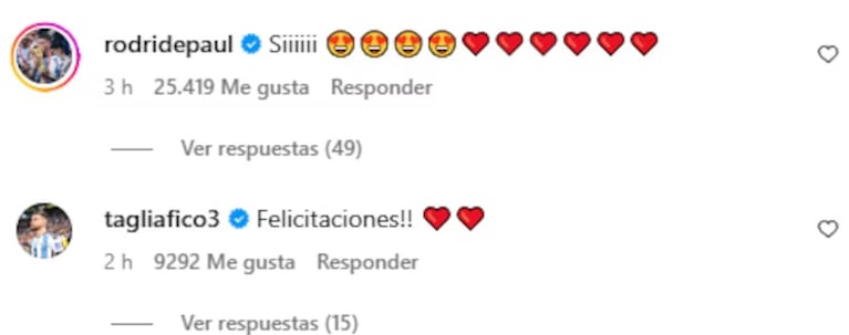 Los mensajes de los campeones del mundo para Oriana y Dybala.