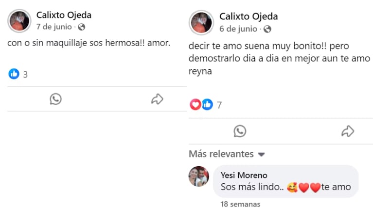 Los mensajes de Ojeda a su esposa. (Foto: Facebook Calixto Ojeda)