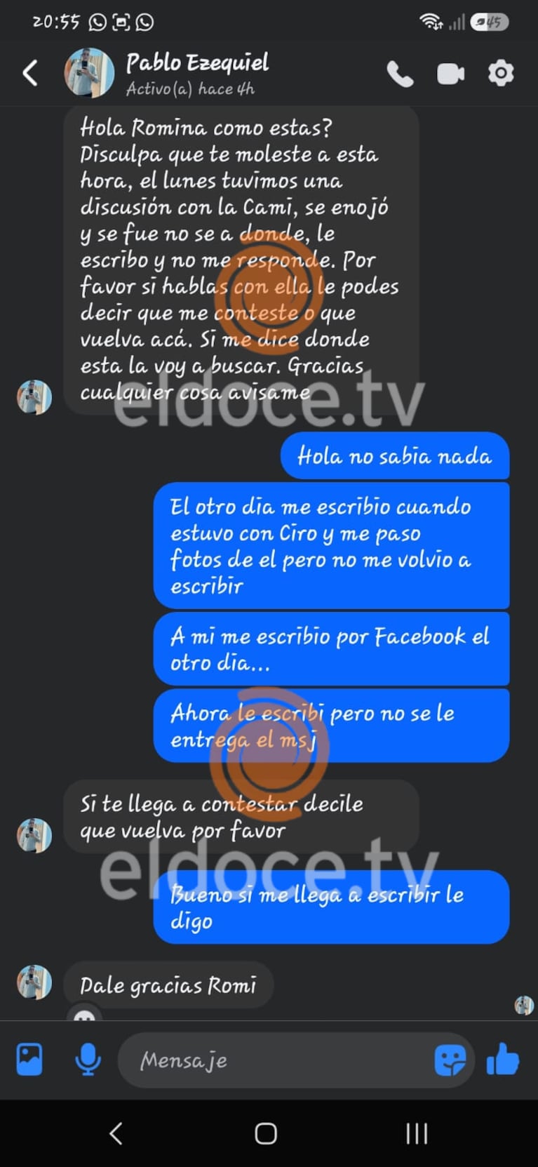 Los mensajes que Gómez le envió a la hermana de Camila.