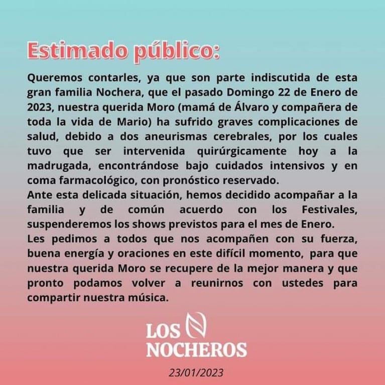 Los Nocheros suspendieron todos sus shows de enero y no estarán en Cosquín