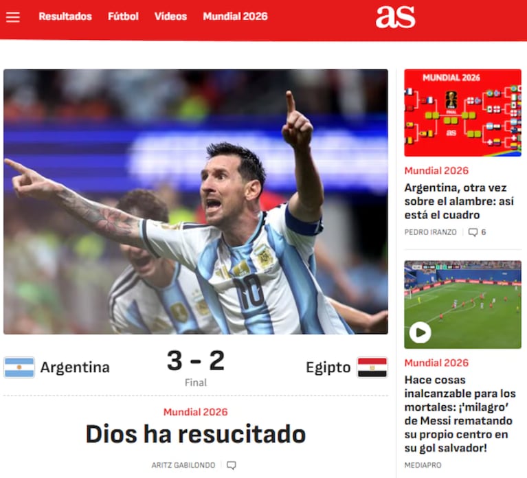 Los portales del mundo sobre la agónica remontada de Argentina.