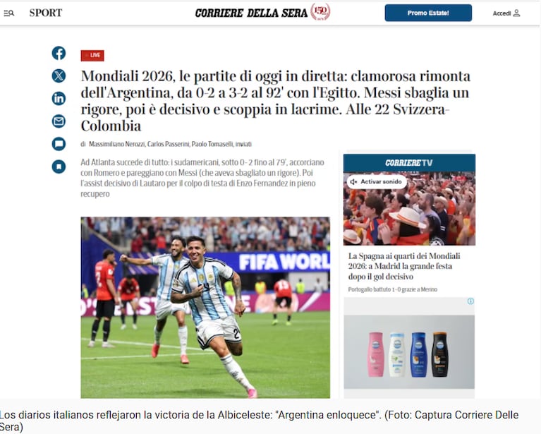Los portales del mundo sobre la agónica remontada de Argentina.