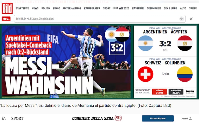 Los portales del mundo sobre la agónica remontada de Argentina.