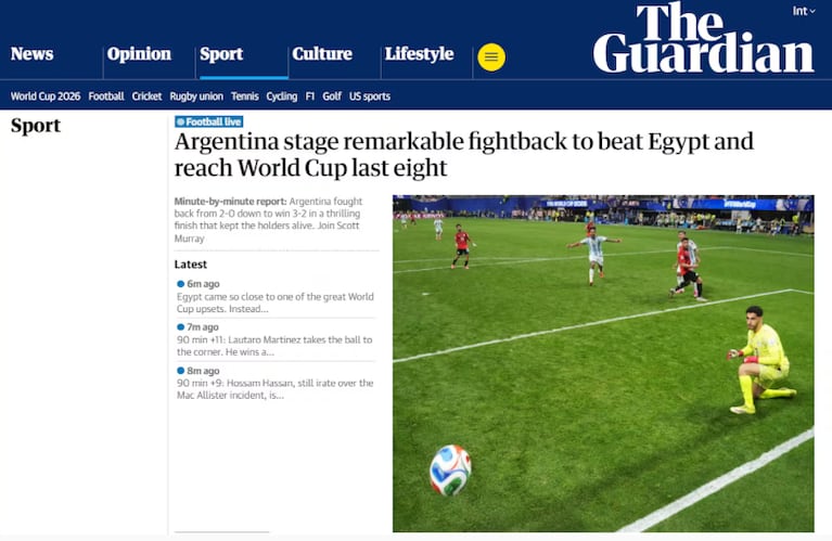 Los portales del mundo sobre la agónica remontada de Argentina.