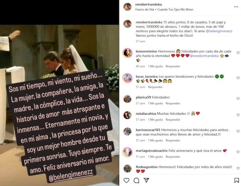 Los posteos de Bertrand a su esposa.