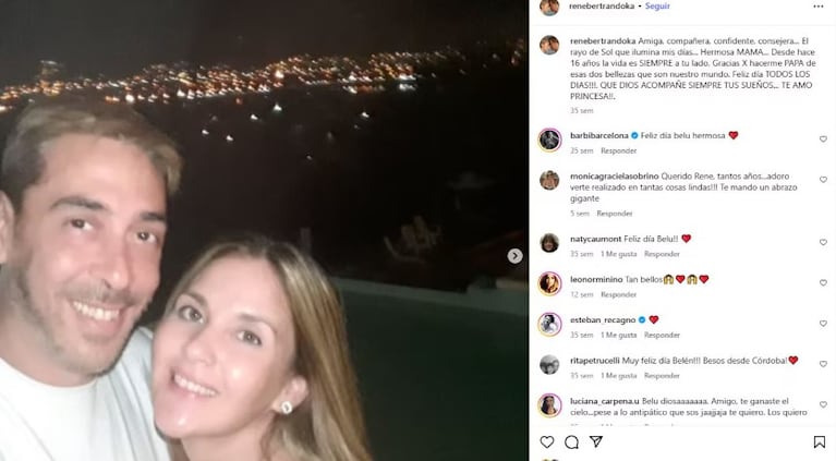 Los posteos de Bertrand a su esposa.